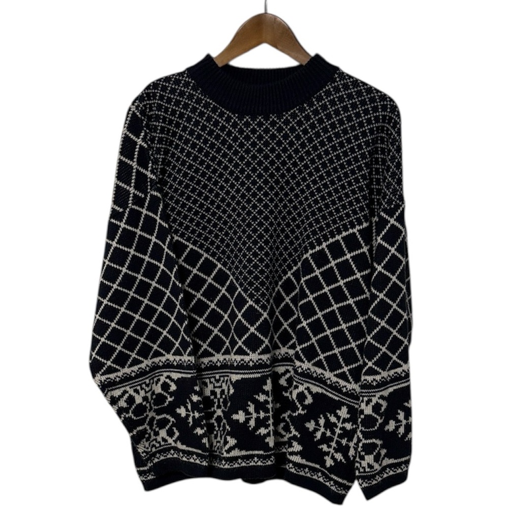 Vintage Plus Size Pullover Sweater Jumper Navy Winter Snowflake 1X